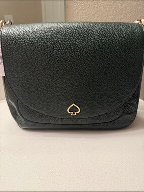 Kate Spade Kailee Medium Flap Crossbody Evergreen Pebbled Leather NWT Rare Green